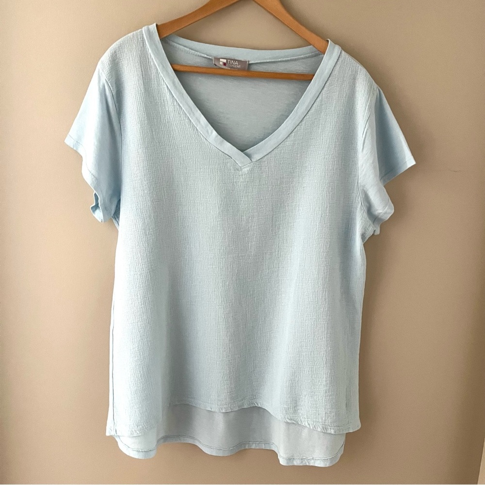 Tina Stephens Cotton/Linen V-Neck Top